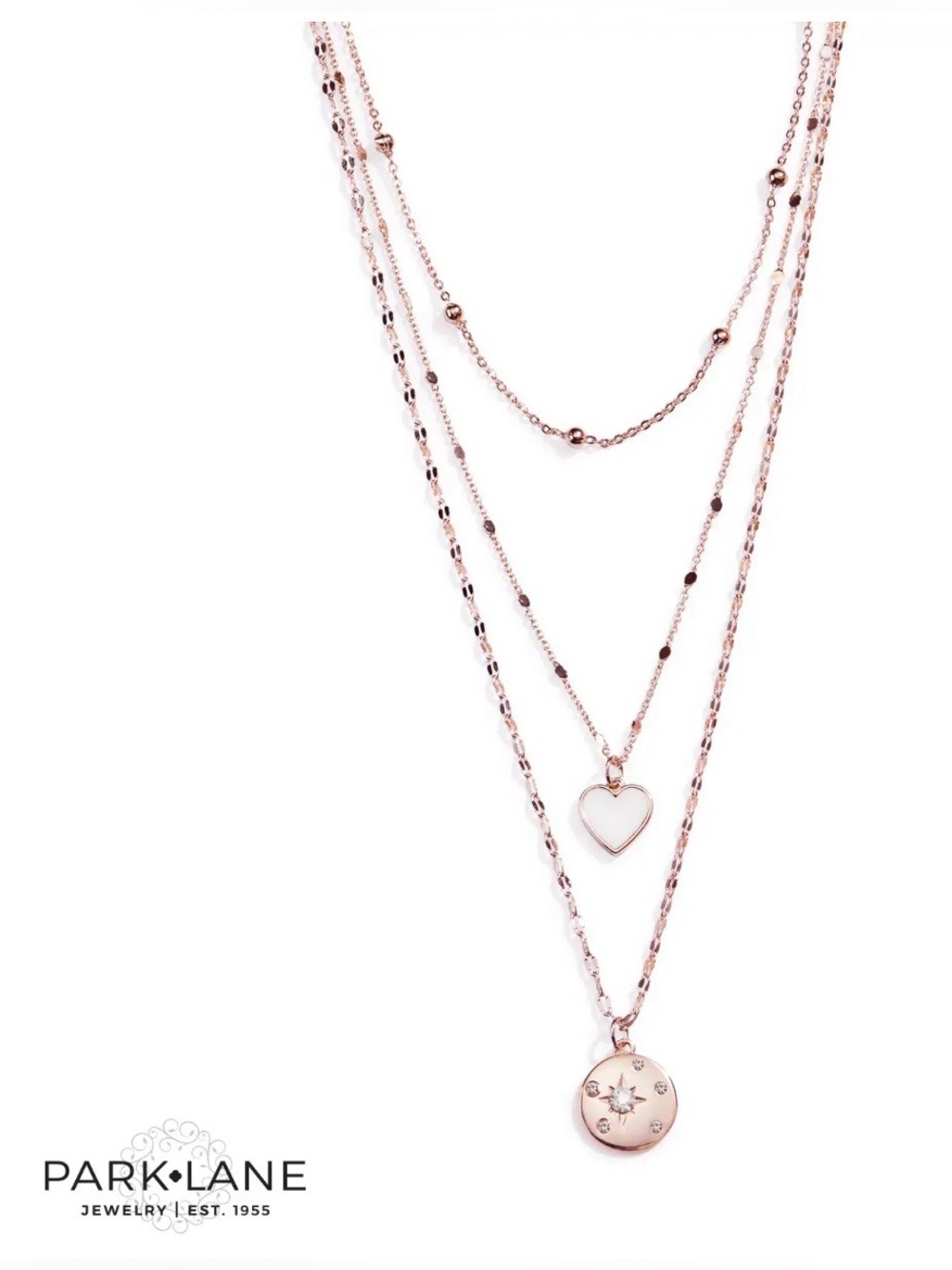 Park Lane Galaxy Necklace Rose Gold 3-in-1 Layered Heart Crystal NWT